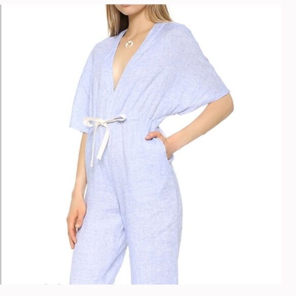 Solid & Striped Cape Linen Jumpsuit blue white - Picture 2 of 9